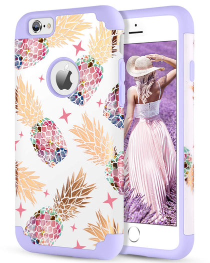 BENTOBEN Case for iPhone 6s, Cases for iPhone 6,Slim Colorful Pineapple Dual Layer Hybrid Shockproof Hard Back Bumper Protective Case for iPhone 6/6s,White/Purple