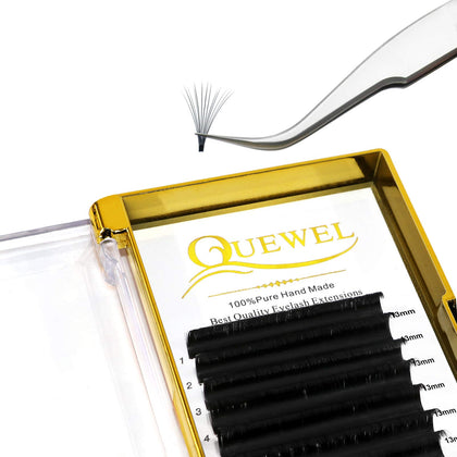 QUEWEL Volume Eyelash Extensions | 0.03-0.12mm | C/CC/D/DD Curl | 8-25mm Length | Easy Fan Volume Lashes 2D-20D Self Fanning Volume Lashes 0.07D 13mm Long Lasting Blooming Lashes(0.07D 13)