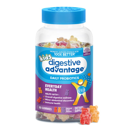 Digestive Advantage Probiotics For Digestive Health, Kids Probiotic Gummies, Daily Probiotics For Women, Men & Kids Minor Abdominal Discomfort, & Gut Health, 80ct Natural Fruit Flavors