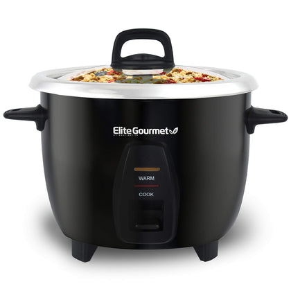 Elite Gourmet ERC2010B Electric Rice Cooker with Stainless Steel Inner Pot Makes Soups, Stews, Porridge's, Grains and Cereals, 10 cups cooked (5 Cups uncooked), Black