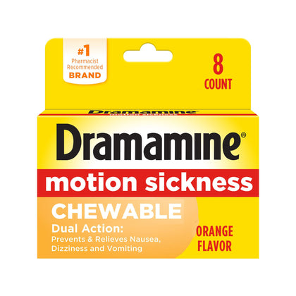 Dramamine Chewable, Motion Sickness Relief, Orange Flavor, 8 Count