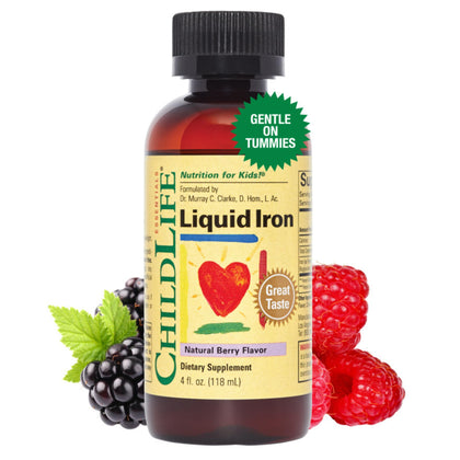 ChildLife Essentials Liquid Iron - Iron Supplements for Kids, Supports Healthy Blood Function, All-Natural, Gluten-Free, Iron Drops for Infants - Natural Berry Flavor, 4 Fl Oz Bottle