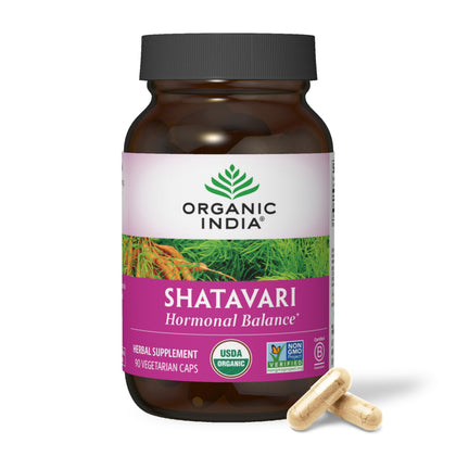 ORGANIC INDIA Shatavari Capsules - Herbal Supplement, Supports Hormonal Balance, Immune System Support, Vegan, Gluten-Free, USDA Organic, Supports Reproductive Health - 90 Capsules