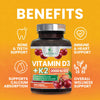 Vitamin D3 K2 as MK-7 with 2000iu of D3 & 75mcg K2, Vitamin K2 D3 Bone Strength Supplements Support Calcium Absorbtion for Teeth & Bone Health + Muscle & Immune Health Support - 180 Chewable Tablets