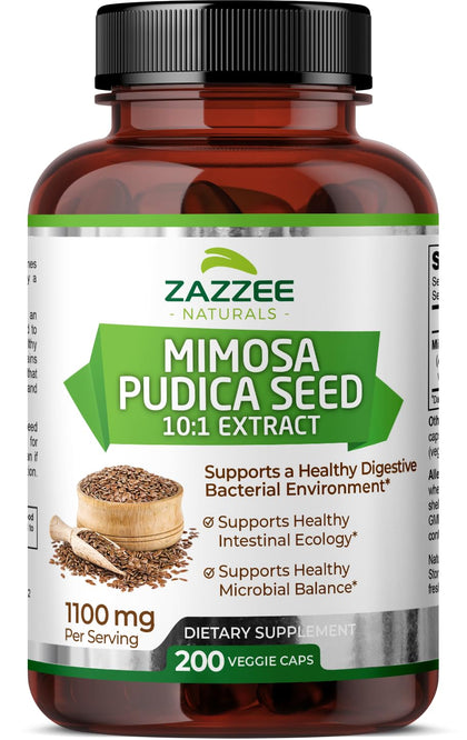 Zazzee Mimosa Pudica Seed 10:1 Extract, 200 Vegan Capsules, 1100 mg, 3+ Month Supply, Potent 10:1 Extract, Non-GMO and All-Natural