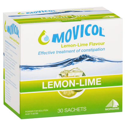 Movicol Sachets for Relieve of Constipation to Restore Comfortable Bowel Movements - Lemon - Lime Flavor - 30 Sachets