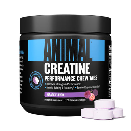 Animal Creatine Chews Tablets - Creatine Monohydrate Chewable Muscle Builder with Sea Salt & Nootropic AstraGin for Added Absorption, Delicious and Convenient for Men & Women - 120 Count - Grape