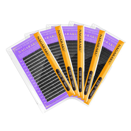 NAGARAKU 5 Trays Eyelash Extensions 0.03mm D 9/10/11/12/13mm in 1 pack Classic Individual Lashes Soft Natural Professional Faux Mink 16 rows