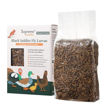 Supreme Grubs Natural Black Soldier Fly Larvae for Chickens, 85X More Calcium Than Mealworms-High Protein Grub Food Chicken Treats for Hens, Probiotic & Calcium Rich Chicken Feed, Bird Treat 1lb