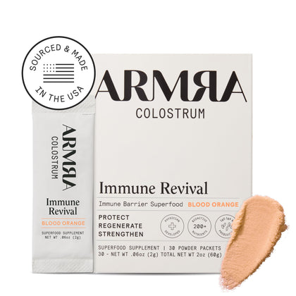 ARMRA Colostrum Premium Powder, Grass Fed, Gut Health Bloating Immunity Skin & Hair, Contains 400+ Bioactive Nutrients, Potent Bioavailable, Keto, Gluten & Fat Free (Blood Orange | 30 Servings)