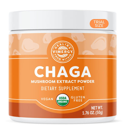 Vimergy USDA Organic Wild Chaga Mushroom Extract Powder, 33 Servings - Ideal in Chaga Tea, Coffee, Smoothies - Cardiovascular Support - Kosher, Vegan, No Gluten, Paleo - Pure Chaga, No Fillers (50g)