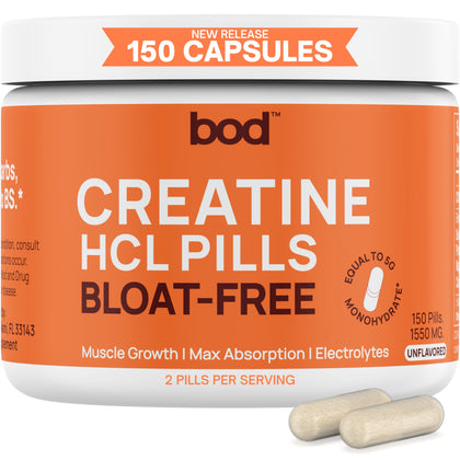 Creatine HCL Pills - Muscle Growth, Endurance, No Bloat, No Load, Not Flavored | Monohydrate Micronized Alternative, Creatine for women and men, Vegan, No Powder, Gummy, Tablets Creatina, 150 Capsules