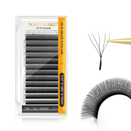 NAGARAKU 5D W Shape Eyelash Extension Supplies Natural Soft Volume 0.07mm D curl 8-15mm Mix Premade Fans Faux Mink Matte Black Cluster Easy Fanning False Lashes