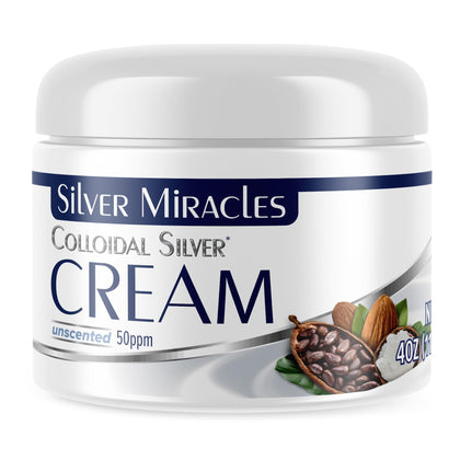 Silver Miracles Colloidal Silver Cream - 4oz - Colloidal Silver Skin Healing Cream - Scent And Dye Free - Moisturizes Dry Skin - Made With 99.999% Pure Silver