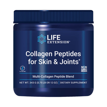 Life Extension Collagen Peptides for Skin & Joints, Collagen Types I, II & III in an Easy-Mix Powder, Gluten Free, Non-GMO, net Weight 343 Grams