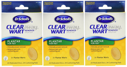 Dr. Scholl's Clear Away Wart Remover Medicated Disks Plantar for Feet, 24 Count (Pack of 3)