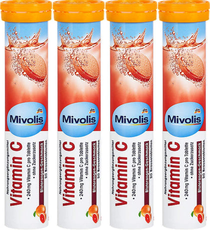 Mivolis Vitamin C effervescent Tablets - Dietary Supplements 4 Packs x 20 pcs | Germany