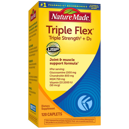 Nature Made TripleFlex Triple Strength Caplets with Vitamin D3, 120 Count for Joint Support