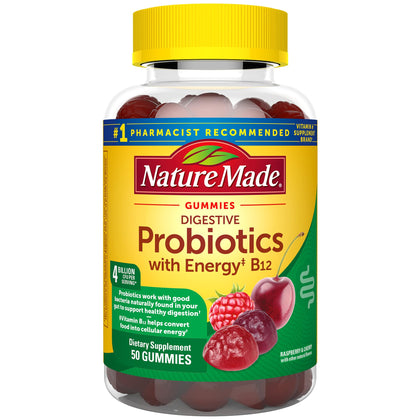 Nature Made Digestive Probiotics and Energy B12 Gummies, Probiotics for Women and Men, 50 Probiotic Gummies, 25 Day Supply