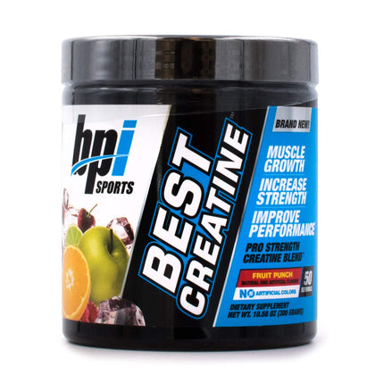 BPI Sports Best Creatine - Creatine Monohydrate, Himalayan Salt - Strength, Pump, Endurance, Muscle Growth, Muscle Definition - No Bloat - Fruit Punch - 50 servings - 10.58 oz.