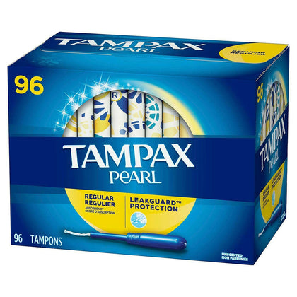 Tampax Pearl Plastic, Antigravity LeakGuard Braid, Regular Absorbency Unscented Tampons, 96 Count