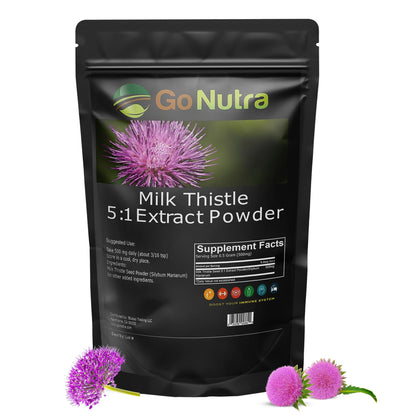 Go Nutra Milk Thistle Powder 1 lb. | Milk Thistle Extract 5:1 Strength Silymarin | Silybum Marianum Herbal Supplement Non-GMO