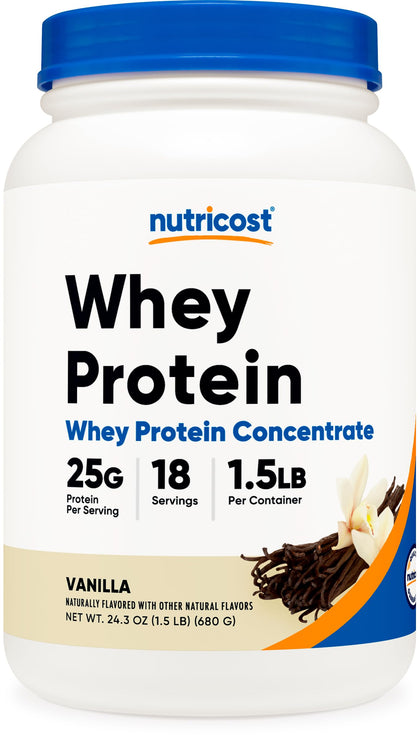 Nutricost Whey Protein Concentrate (1.5 Pounds, Vanilla) - 25 Grams of Protein Per Serving