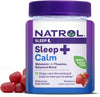 Natrol Sleep+ Calm Gummies, Drug Free Sleep Aid Supplement, Calm an Active Mind, Ease to Sleep, 6 mg Melatonin and 100 mg L-Theanine, Gluten Free & Gelatin Free, 60 Strawberry Flavored Gummies