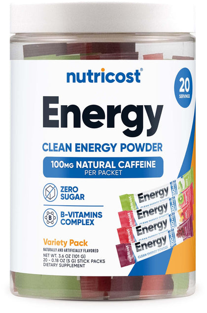 Nutricost Energy Complex Stickpacks (20 Servings) Flavor Variety Pack - Gluten-Free + Non-GMO