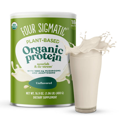 Four Sigmatic Organic Plant-Based Protein Powder Unflavored Protein with Lions Mane, Chaga, Cordyceps and More | Clean Vegan Protein Elevated for Brain Function and Immune Support | 16.9 oz