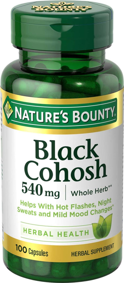 Nature's Bounty Black Cohosh Root Pills and Herbal Health Supplement, Natural Menopausal Support, 540 mg, 100 Capsules