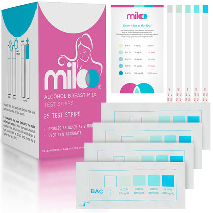 25 Milk Screening Strips Alcohol Test Strips for Breastfeeding Moms - Quick Result Reliable Breastmilk Tests for The Presence of Alcohol in Breast Milk with Graded Results by Miloo