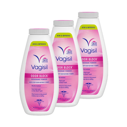 Vagisil Odor Block Deodorant Powder for Women, Helps to Prevents Chafing, Talc-Free, 8 Ounce (Pack of 3)