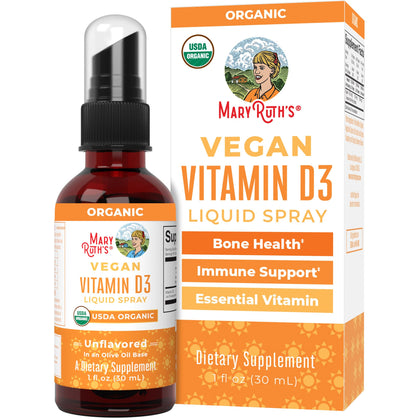 Vitamin D USDA Organic | Vitamin D3 Liquid | Sugar Free | Liquid Vitamin D Spray Immune Support for Adults & Kids | Bone Health | VIT D3 | Vegan | Gluten Free | Non-GMO | 30 Servings