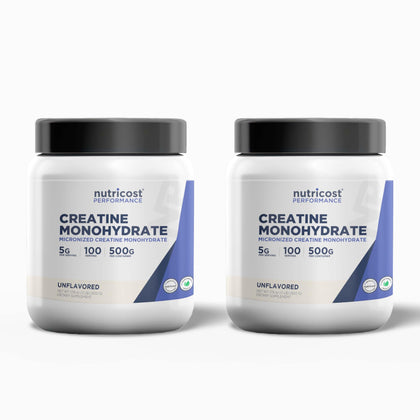 Nutricost Creatine Monohydrate Powder (2 Pack) - 5g per Serving, 100 Servings, 500g (17.9 oz) - Scoop Included