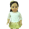 Sophia's 3 Piece Dressy Set with Floral Lace Shirt, Metallic Tutu Skirt and Matching Headband for 18 Inch Dolls, Ivory/Gold