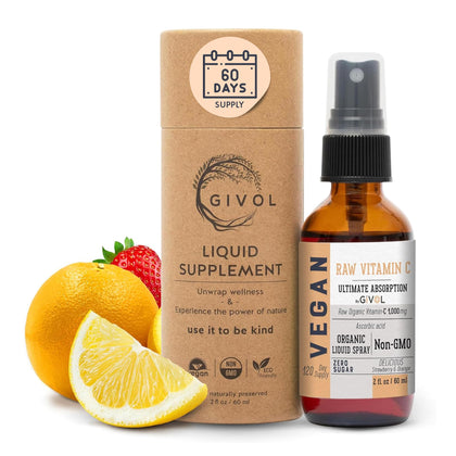 GIVOL Vitamin C Extra Strength Spray Mist: Daily Absorption Liquid Extract with Lemon, Orange, Strawberry, Rich in Ascorbic Acid, Iron, Minerals, Essential Protein Support, Optimizes Wellness Benefits