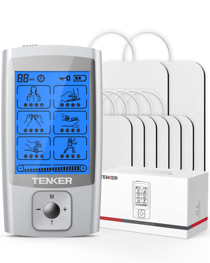 TENKER TENS Unit Muscle Stimulator, 24 Modes TENS EMS Machine for Pain Relief Therapy/Pain Management, Rechargeable Electronic Pulse Massager with 2