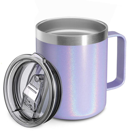 ALOUFEA 12oz Stainless Steel Insulated Coffee Mug with Handle, Double Wall Vacuum Travel Mug, Tumbler Cup with Sliding Lid, GLITTER LAVENDER