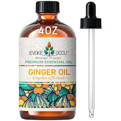 EVOKE OCCU Ginger Oil 4 Fl Oz, Pure Ginger Essential Oil for Massage, Skin, Diffuser - 118ml