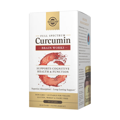 Solgar Full Spectrum Curcumin Brain Works, 90 Licaps - Support Memory Recall, Focus, Cognitive Function - Antioxidant Support - Curcumin, BacoMind, Choline, Vitamin B12 - Non-GMO, Vegan - 30 Servings