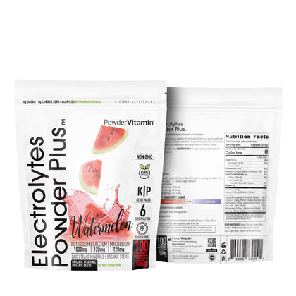 PowderVitamin Electrolytes Powder Plus (100 Servings) Watermelon Electrolyte Powder Zero Calorie Keto,0 Sugar, No Maltodextrin,1000mg Potassium,120mg Calcium,120mg Magnesium, Energy Hydration Powder