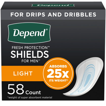 Depend Incontinence/Bladder Control Shields, Incontinence Pads for Men, Light Absorbency, 58 Count (Packaging May Vary)