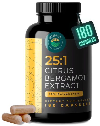 Citrus Bergamot Extract 1000mg Capsules - Contains 25:1 Citrus Bergamont, 50% Polyphenols Extract and Black Pepper - Natural Formula is Vegan and Non-GMO - 180 Capsules