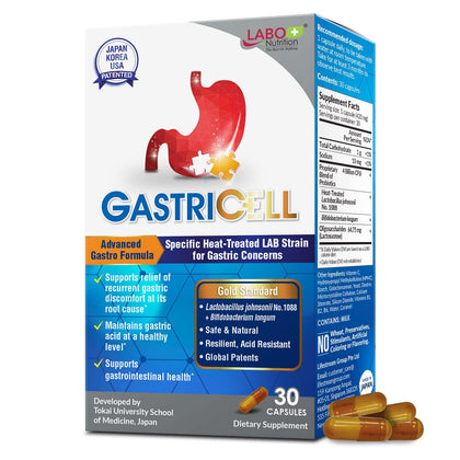 LABO Nutrition GASTRICELL - Eliminate H. Pylori, Relieve Acid Reflux & Heartburn, Regulate Gastric Acid, Natural Treatment, Target The Root Cause of Recurring Gastric Problems, Probiotic