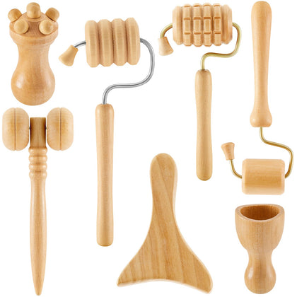 7 Pcs Wooden Face Massage Tool Set Wood Maderoterapia Kit Face Sculpting Tool Skin Care Facial Massager Cupping Facial Cups Contouring Facial Roller for Releasing Fatigue Women Girls, 7 Styles