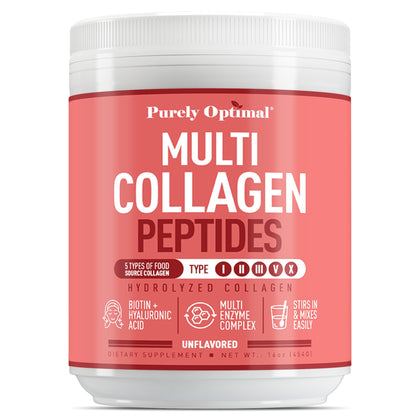 Multi Collagen Peptides Powder - 5 Types of Hydrolyzed Collagen Protein with Biotin for Hair, Nails, Skin, Bones & Joints - Collagen for Women & Men - Keto-Friendly, Unflavored, Easy Mixing 16 oz