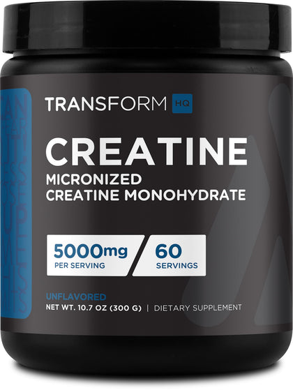 TransformHQ Creatine Monohydrate Powder (60 Servings) Unflavored - 5000mg Per Serving