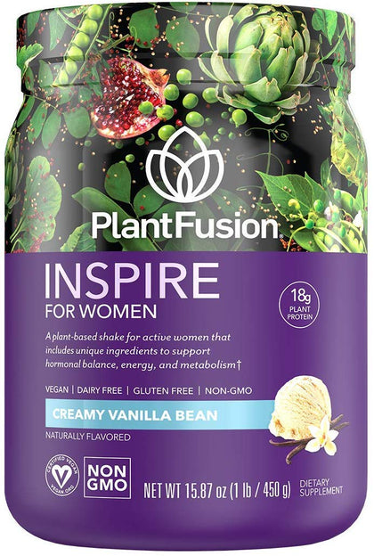 PlantFusion Inspire Plant Protein Powder for Women - Low Carb Protein Powder for Lean Muscle Support - Keto, Gluten Free, Soy Free, Non-Dairy, No Sugar, Non-GMO - Creamy Vanilla Bean 1 lb