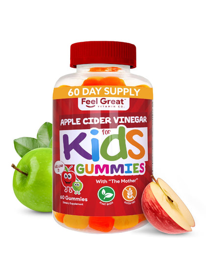 Feel Great Apple Cider Vinegar Gummies for Kids | Rich in Digestive Enzymes & Natural Antioxidants for Gut Health | Vegan Gummy Supports Healthy Nutrient Absorption | 60 Day Supply